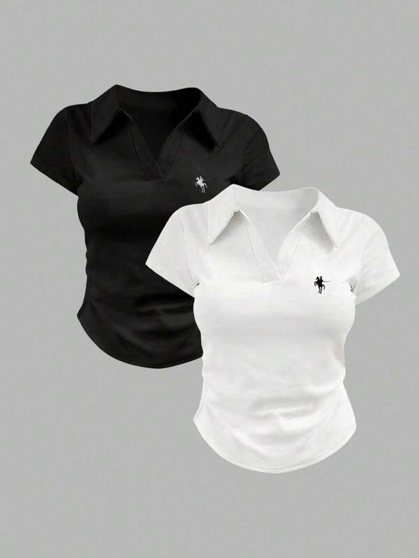 INAWLY Solva Women's Solid Color Short Sleeve T-Shirt, Simple & Fashionable, Suitable For Summer