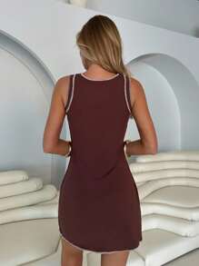 Roylia Women's Summer Fashion Edged Stitching Form-Fitting Mini Dress - Brown - View 2