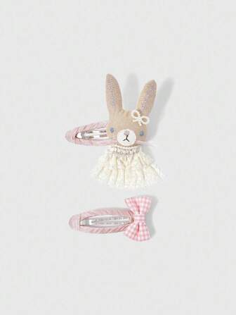 Kawaii Set de 2 hebillas para el cabello con orejas de conejo y lazo de encaje