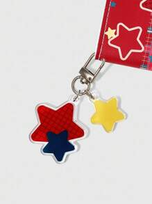 ROMWE Kawaii Y2K 红色格子星星图案多功能卡包，可爱复古身份证钱包带星星吊坠