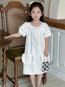 Dazy Kids Young Girl Fall Fashion Casual Minimalist Summer Dress - White - View 2