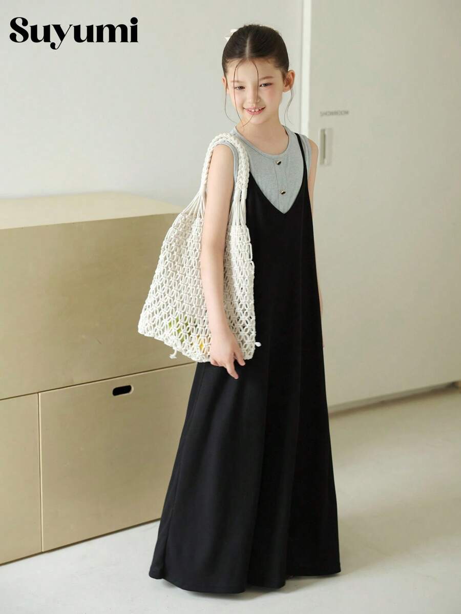 2pcs Tween GirlsLoose Casual Tank Top And Maxi Dress Set, Suitable For Summer Daily Wear - Multicolor - View 1