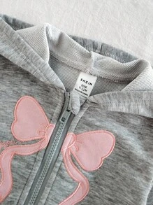 SHEIN 女婴可爱休闲百搭蝴蝶结图案刺绣长袖夹克，适合所有季节，日常穿着 - 彩色 - 查看 6