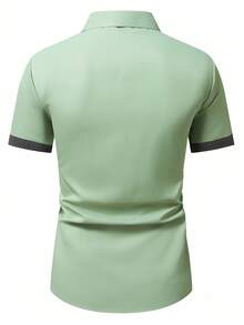 Manfinity Mode 男士休闲时尚拼色短袖衬衫 - 綠色 - 查看 2