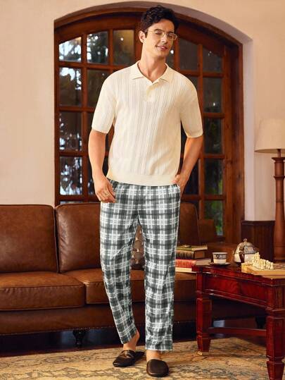 SHEIN EverLounge Men's Plaid Casual Lounge Pants