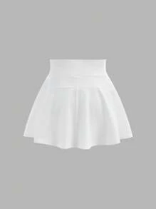 SHEIN Conjunto de 2 piezas de falda deportiva con forro de shorts para niñas preadolescentes, negro y blanco, compra 1 y llévate 1, moda deportiva casual y versátil