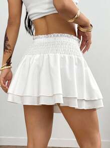Coolane 女式夏秋季四季返校度假可爱 Y2K 蝴蝶结高腰弹力白色迷你裙 - 白色 - 查看 5