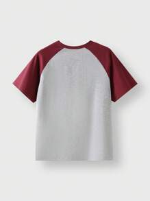 Tween Girls Clothes Back To School,Light Grey Summer Casual School T-Shirt,Children Round Neck Patchwork Contrast Color Funny Letter Graphic Print - Grey - View 4