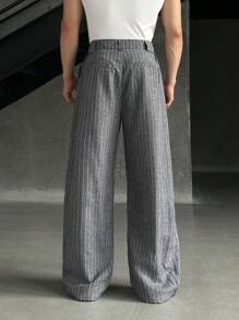 EASEVO 大码男士条纹褶皱口袋阔腿宽松休闲裤 - 灰色 - 查看 2