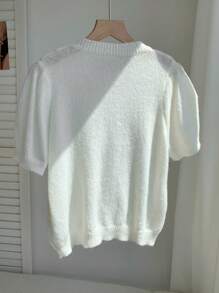 SHEIN EZwear 女式新款 3D 花卉短袖圆领毛衣 - 白色 - 查看 2