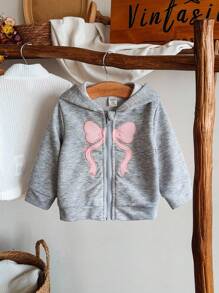 SHEIN 女婴可爱休闲百搭蝴蝶结图案刺绣长袖夹克，适合所有季节，日常穿着 - 彩色 - 查看 8