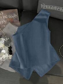 Franclia Camicetta elegante e alla moda da donna a forma di S con spalla inclinata e decorazione di fibbia metallica, adatta per la primavera/estate