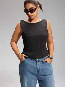 LYSMO Top de tirantes sexy y con espalda descubierta con lentejuelas para mujer de talla grande, adecuado para fiestas