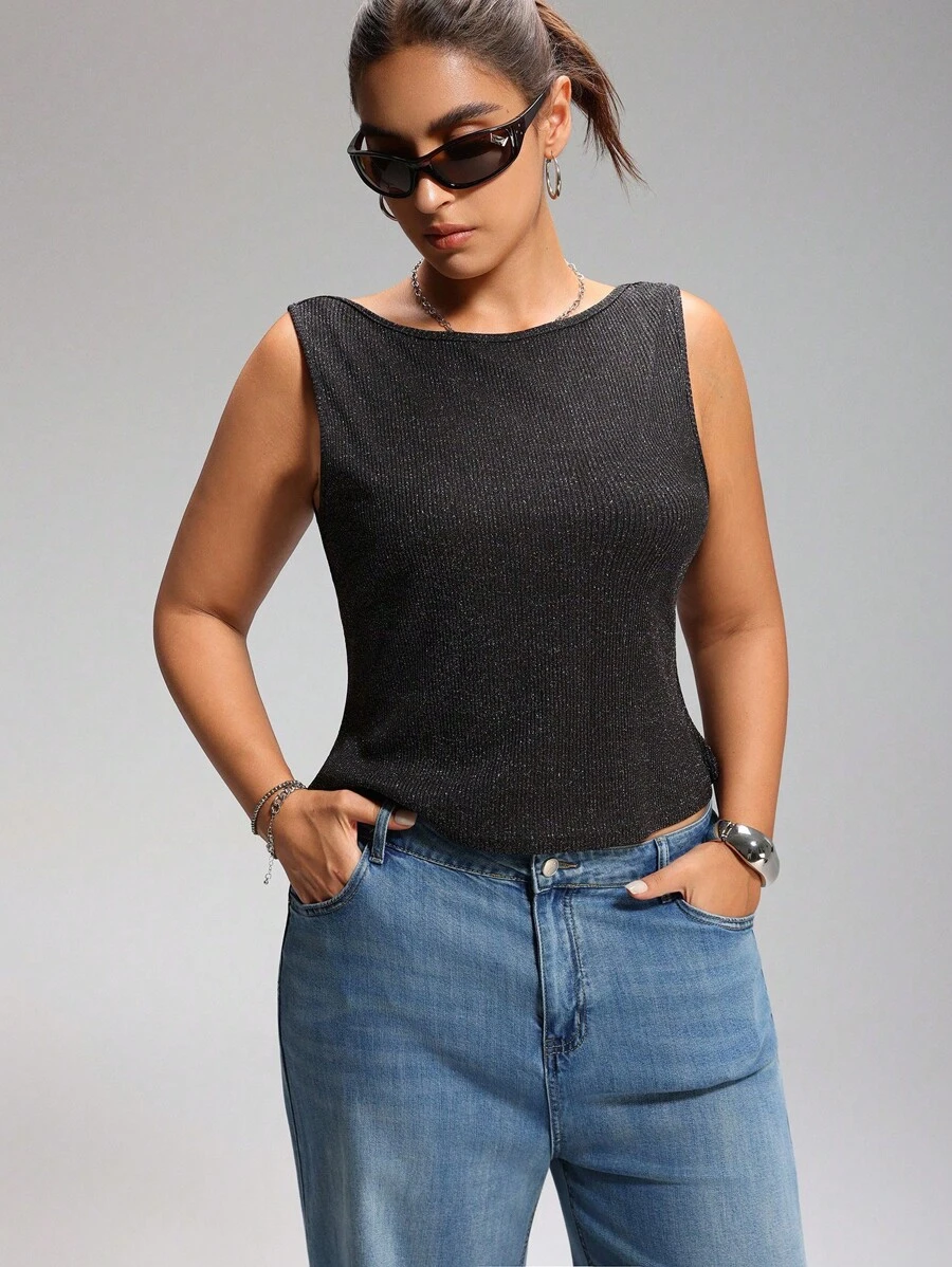 LYSMO Top de tirantes sexy y con espalda descubierta con lentejuelas para mujer de talla grande, adecuado para fiestas