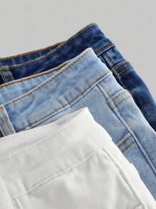 SHEIN Girlism Teen Girl Y2K Spring Summer Break Solid Light Washed 3 Pcs Low Waist Slanted Pocket Denim Mini Shorts, Brunch,Beach Vacation,Country Concert Festival, School, Campus, College - Multicolor - View 4