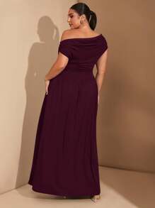 SHEIN Tall CURVE 大码女式优雅超级百搭弹力面料黑色或日常穿着、派对、露肩、大码女式、A 级长裙 - 酒紅色 - 查看 2