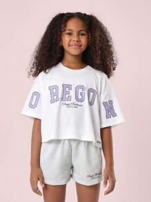 SUMWON Pacific Northwest Oregon Crop T-Shirt And Shorts Athletic Set Youth Festival Summer Everyday Varsity Team Two Piece Sportswear