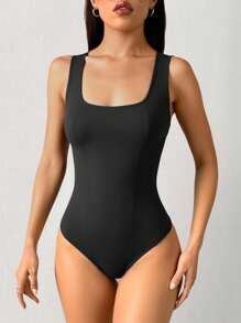 3 PiecesWomen Solid Square Neck Bodysuit Set - Multicolor - View 6