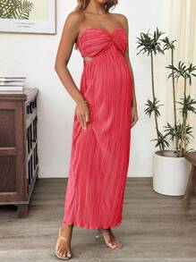 SHEIN Pregnant Women's Summer Elegant Solid Color Twist Tie Backless Camisole Dress - Pink - View 6