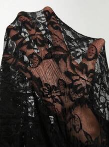 SHEIN LUNE Quần bó eo ren đen co giãn cao cỡ lớn cho nữ, Halloween - màu đen - Xem 8