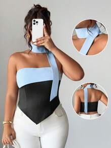 Elenzga Halloween Plus Size Women Colorblock Bandeau, Casual Ladies Top, Spring/Summer - Multicolor - View 3