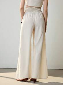 Uhlyne Women's Linen Casual & Elegant Spring, Fashionable Basic Everyday Commuting High-End Feel, Old Money Style Fake Button Design Pants,Autumn,Minimalist,Business Casual,Holiday,Work Wear,Teacher,Back To School,Fall - Apricot - View 2