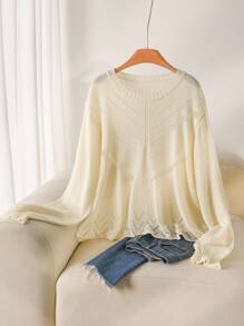 CosyJoli Plus Size Casual Doll Dress Hollow Textured Ruffle Cap Sleeve Crew Neck Sweater Autumn Winter Clothes For Women