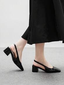 CUCCOO BIZCHIC Sapatilhas femininas clássicas de salto baixo e tiras traseiras pretas - Preto - Ver 4