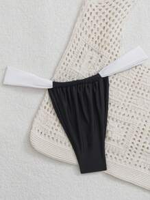 Swim Vcay 女款雙色泳褲下身，性感海灘度假風，適合夏季海邊度假 - 黑與白 - 查看 1