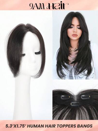 Clip per frangia, Frangia finta in veri capelli umani 100% copertura a 360° clip in frangia per donne per uso quotidiano (Nero)