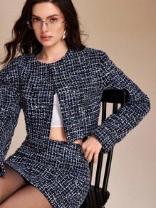 Spring Affair 优雅朴素的通勤厚花呢西装外套，休闲正式返校派对度假教师西装外套 - 彩色 - 查看 6