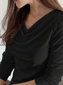 DAZY Elegante blusa de mujer de color liso con cuello con volantes, estilo femenino para otoño e invierno con manga larga