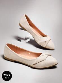 SHUZIA 女式宽版舒适尖头扭纹带休闲平底鞋