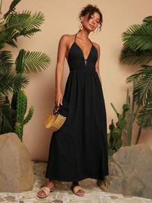 Travachic 女士纯色 V 领无袖连衣裙