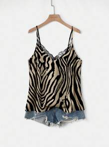 EMERY ROSE Débardeur femme grande taille avec rayures et imprimé zébré contrastés en dentelle, adapté pour l'été