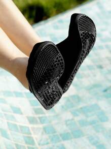 水鞋赤腳水上瑜珈襪速乾沙灘游泳衝浪鞋女式男式 - 黑色 - 查看 3