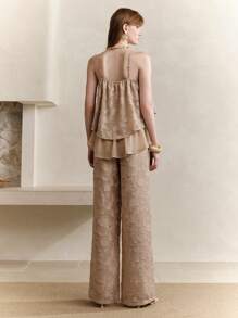 Aveloria 女士花卉提花设计不对称下摆吊带背心和阔腿裤休闲套装