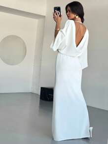 Firerie Robe droite blanche élégante, minimaliste, chic et romantique pour femmes. Manches chauve-souris, robe de garden-party, robe de remise des diplômes blanche, tenue décontractée d'été, retour à l'école, tenue de voyage en avion, tenue de sortie