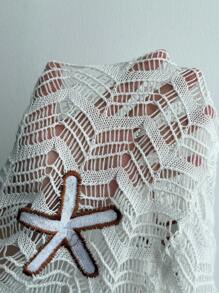 Rafferiza Women's Long Sleeveless Starfish Embroidery Hollow Out Thin Knit Dress