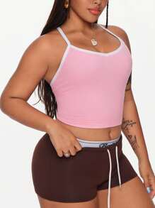 SHEIN Rhythm Era Camiseta sin mangas deportiva rosa de espalda con tirantes para mujer talla grande - Rosa - Ver 5