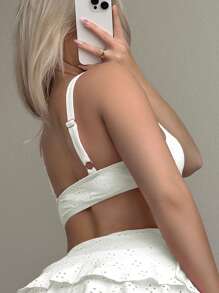 Swim Mod Women's Summer Beach Casual Crisscross Front Knitted Jacquard Fabric Swimwear Top