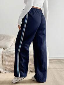 SHEIN 孕妇休闲撞色条纹裤装，秋季孕妇装Y2K街头风机场孕妇装 - 藏蓝色 - 查看 2