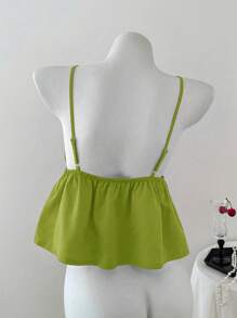 Elamini Women's Deep V-Neck Camisole With Tie At Waist And Ruffle Hem - Green - View 2