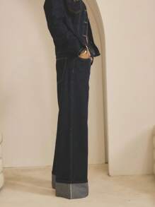 Aralina Jean de denim con detalle de dobladillo vuelto para invierno/verano - Azul lavado medio - Ver 5