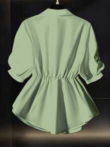 Franclia Blusa blanca versátil de mujer con cuello plisado, manga corta, cintura ceñida y bufanda, adecuada para el verano