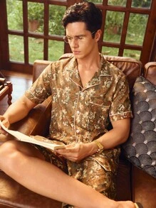 EverLounge 2PCS Men's Camo Print Short Sleeve Shorts Pajama Set For Men Loungewear PJs Sleepwear - Rust Brown - View 5