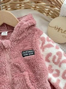 SHEIN 2 件套女婴羊毛连帽夹克和裤子套装