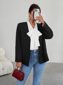 Firerie Blazer long basique pour femmes grandes tailles, noir minimaliste élégant et romantique pour l'automne/l'hiver - Noir - Voir 5