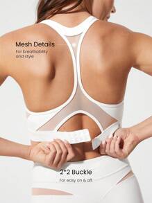 GLOWMODE FeatherFit™-Sculpt Stamina Compressive Heart Shaped Neck Mesh Panels Racerback Adjustable Band Removable Cups Sports Bra Medium Impact Running Jogging Training Gym Studio Active Wear