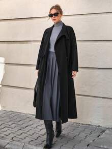 CLARA VERO Asymmetrical Collar Extra-Long Overcoat Winter Coat Women Black Coat Women Long Black Coat Modest Coat Womens Black Outerwear - Black - View 6